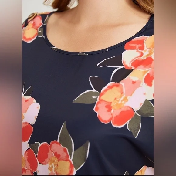 Bloomchic Floral Printed Rolled Tab Indigo Blouse 26 NWT - Picture 6 of 8